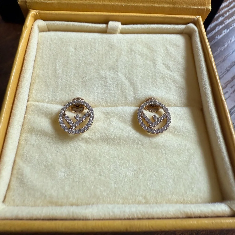 ✨SOLD✨F is Fendi Gold Rhinestone Studs - Picture 5 of 12